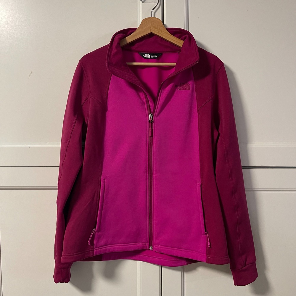 The North Face Womens Pink Full Zip Fleece Jacket Mock Neck Lg.